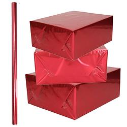 Foto van 1x rollen inpakpapier / cadeaufolie metallic rood 200 x 70 cm - kaftpapier