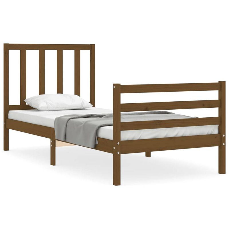 Foto van The living store bedframe - grenenhout - 205.5 x 105.5 x 100 cm - honingbruin