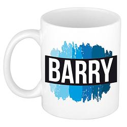 Foto van Naam cadeau mok / beker barry met blauwe verfstrepen 300 ml - naam mokken