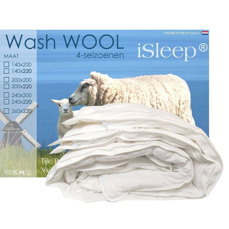 Foto van Isleep wash wool wollen 4-seizoenen dekbed - wasbare wol - 1-persoons 140x220 cm