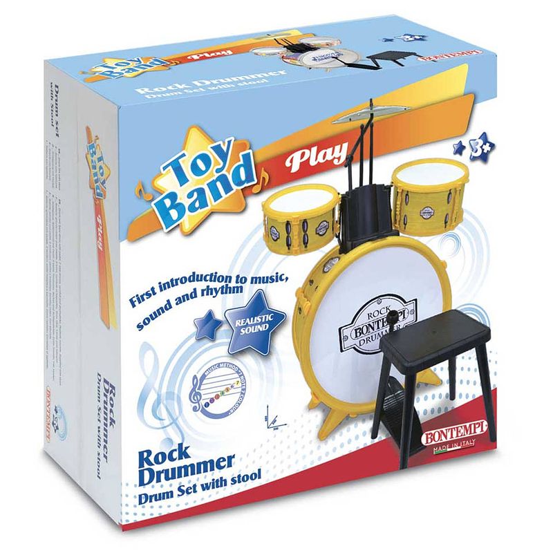 Foto van Bontempi drumset met kruk - 4-delig - wit