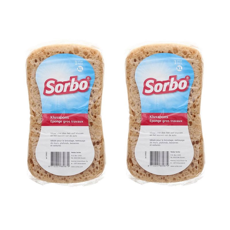 Foto van 2x jumbo sorbo schoonmaakspons / autospons viscose 20 x 11 cm - sponzen