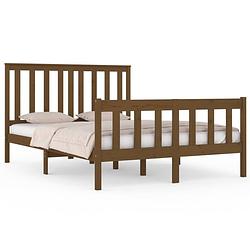 Foto van The living store houten bedframe - massief grenenhout - 195.5 x 125.5 cm - honingbruin