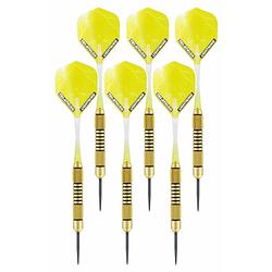 Foto van 2x set van 3 dartpijlen speedy yellow brass 19 grams - dartpijlen