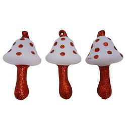 Foto van 6x stuks houten kersthangers paddenstoelen 6 cm kerstornamenten - kersthangers