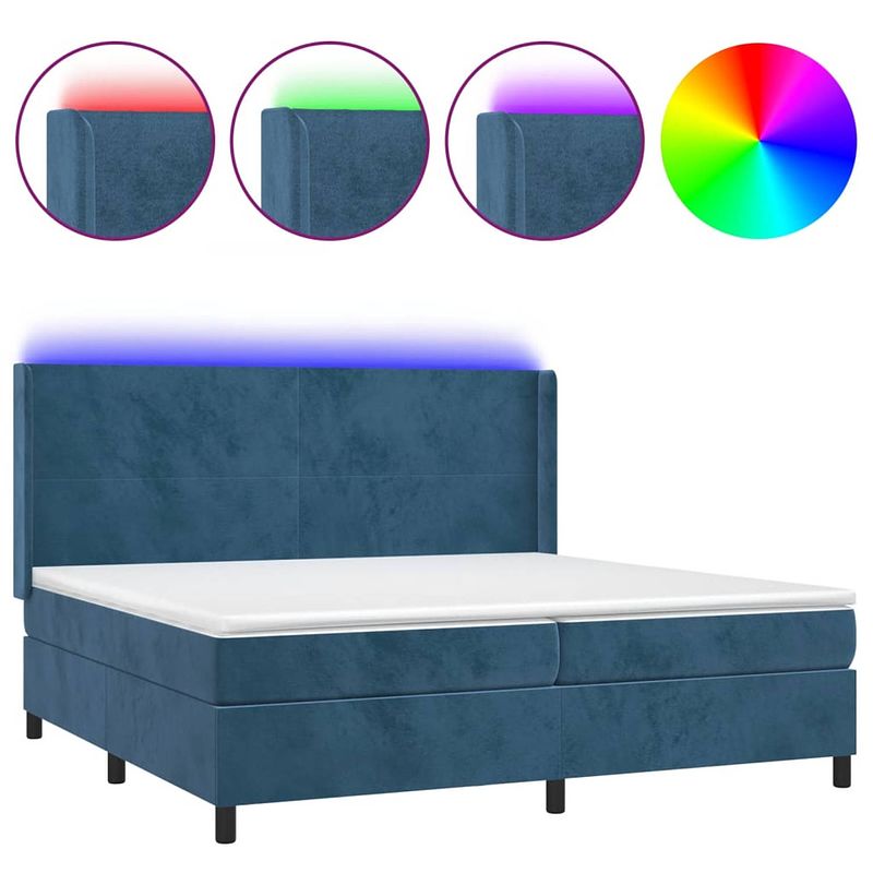 Foto van The living store boxspring - donkerblauw fluweel - 203x203x118/128 cm - verstelbaar hoofdbord - led-verlichting -