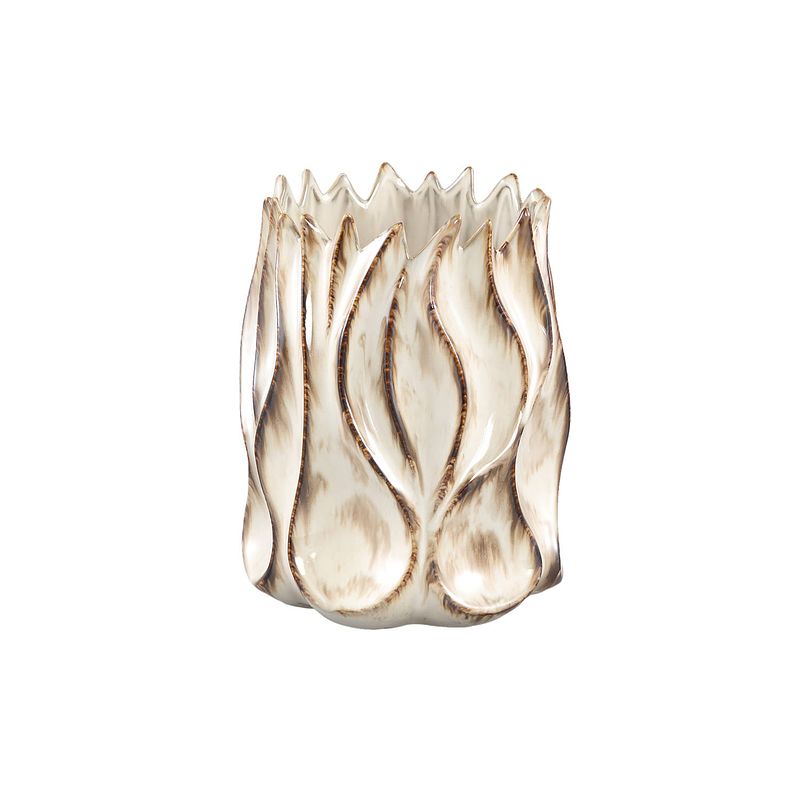 Foto van Ptmd rozella cream ceramic pot wavy