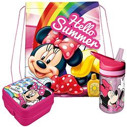 Foto van Disney minnie mouse lunchbox set voor kinderen - 3-delig - roze - incl. gymtas/schooltas - lunchboxen