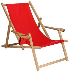 Foto van Ligbed strandstoel ligstoel verstelbaar armleuningen beukenhout geïmpregneerd handgemaakt rood