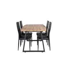 Foto van Incanabl eethoek eetkamertafel uitschuifbare tafel lengte cm 160 / 200 el hout decor en 4 slim high back eetkamerstal pu