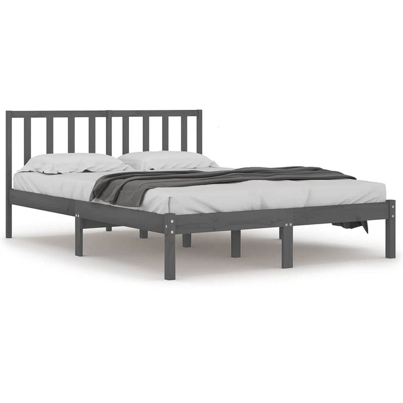 Foto van The living store houten bedframe - grijs - 195.5 x 146 x 100 cm - massief grenenhout