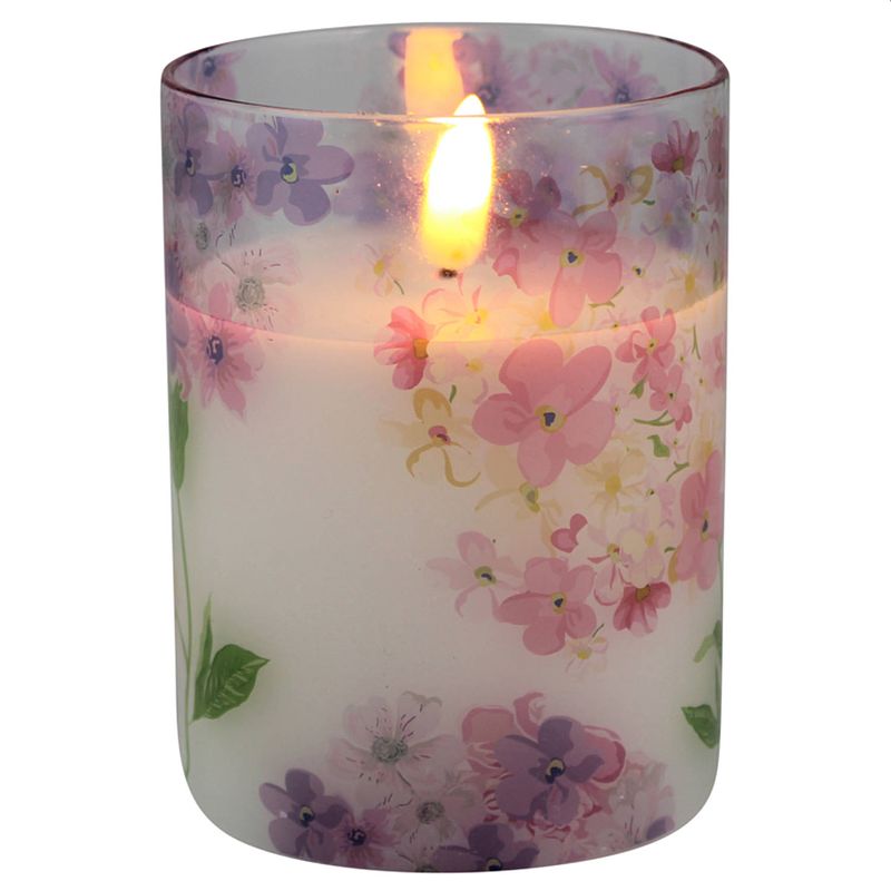 Foto van Magic flame - led kaars in glas bloem 10cm roze