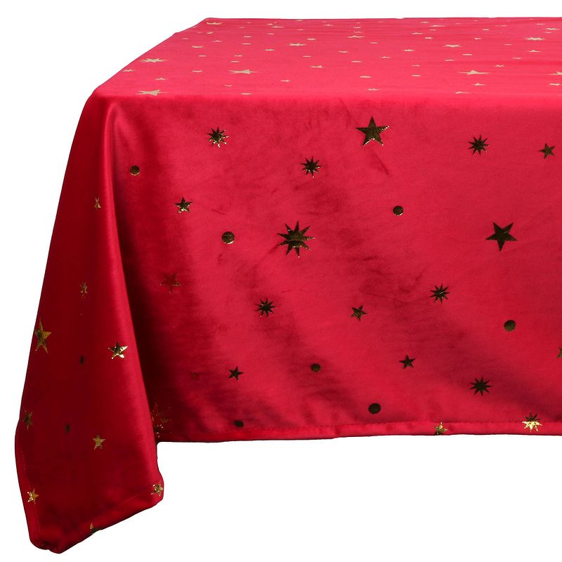 Foto van Unique living tafelkleed kerst -rood met gouden sterren -250 x 150cm - tafellakens