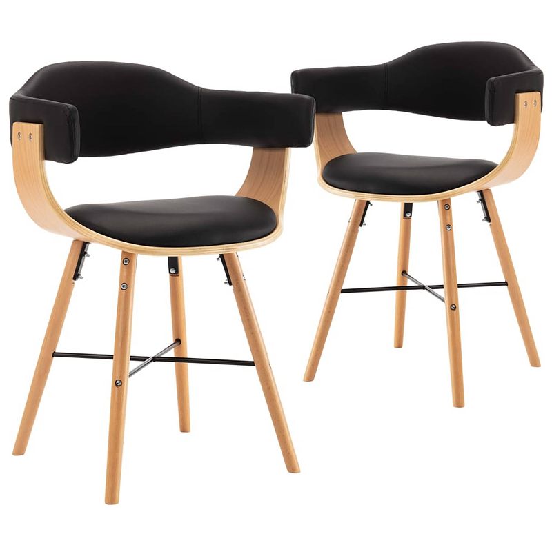 Foto van The living store eetkamerstoelen - armleuningen - kunstleer - 52.5 x 47 x 75.5 cm - zwart/lichtbruin