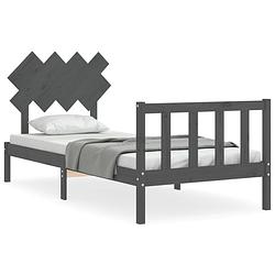 Foto van The living store bed grenenhouten - grijs - 205.5 x 95.5 x 81 cm - multiplex lattenbodem