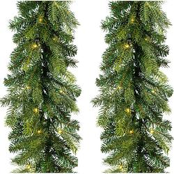 Foto van Set van 2x stuks kerst dennenslinger guirlandes groen met verlichting 20 x 270 cm twinkelend - guirlandes