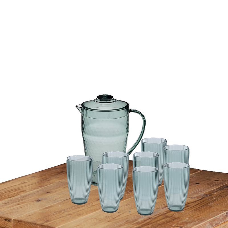 Foto van Excellent houseware grote waterglazen 650 ml en karaf 2 liter van kunststof - drinkglazen