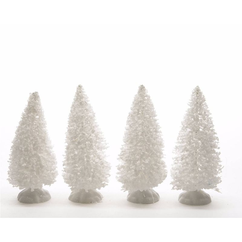 Foto van 4x kersttafel besneeuwde denneboom 10 cm - kerstdorpen