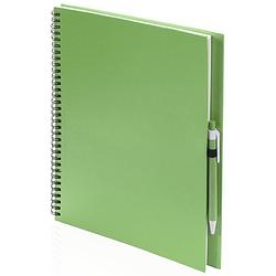 Foto van Schetsboek/tekenboek groen a4 formaat 80 vellen inclusief pen - schetsboeken