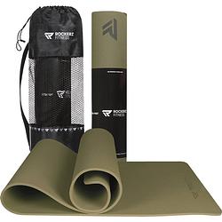 Foto van Yoga mat - fitness mat olijfgroen - yogamat anti slip & eco - extra dik - duurzaam tpe materiaal - incl draagtas