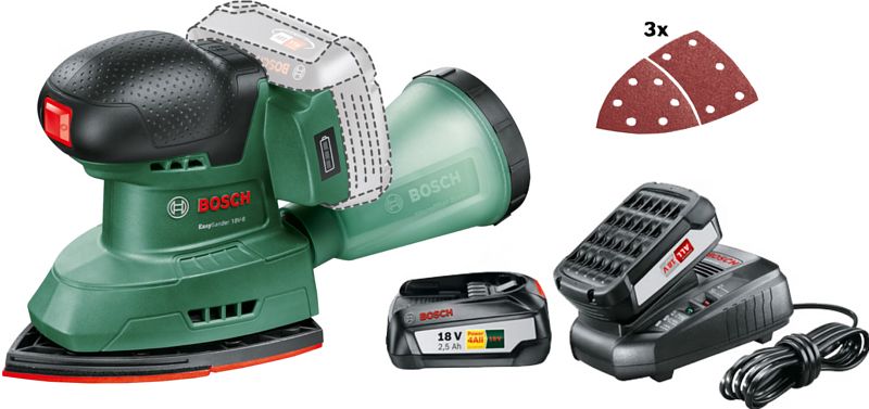 Foto van Bosch universal sander 18v-10 + 2,5 ah accu (2x)