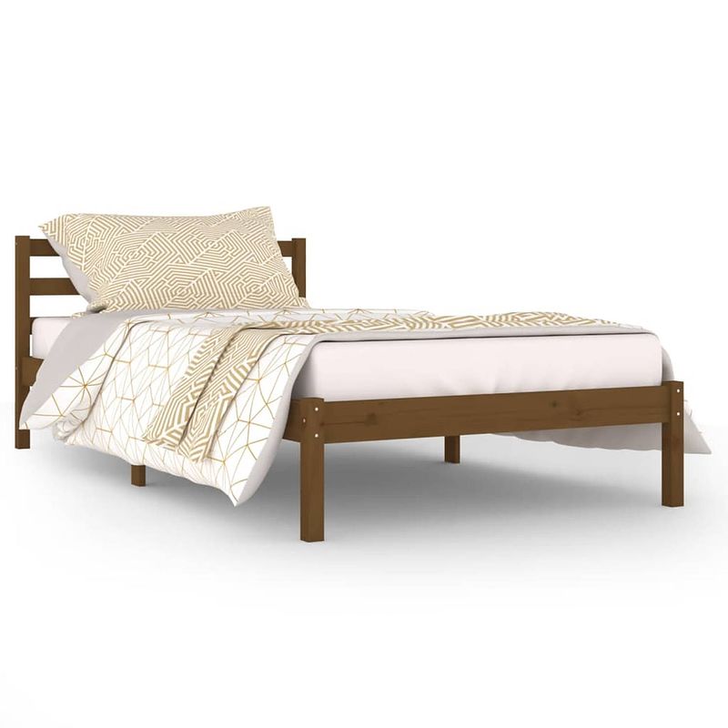 Foto van The living store houten bedframe - klassiek - bedden - afmeting- 205.5 x 105.5 x 69.5 cm - kleur- honingbruin -