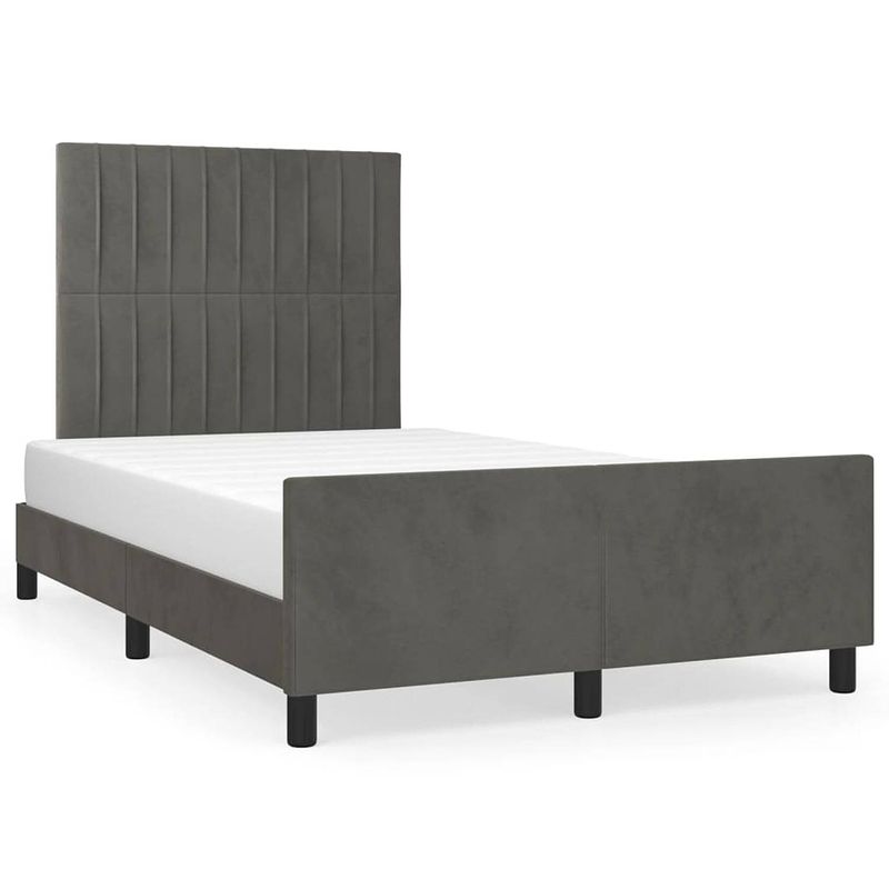 Foto van The living store bedframe donkergrijs fluweel 203x126x118/128cm - verstelbaar hoofdeinde