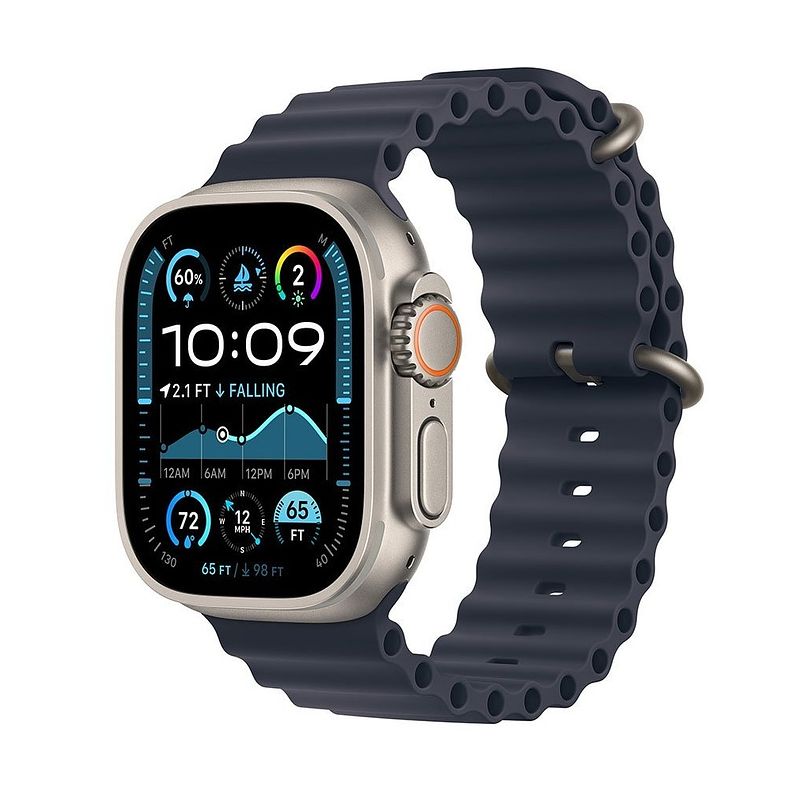 Foto van Apple watch ultra 2 gps + cellular 49mm titanium case met navy ocean band smartwatch beige