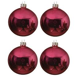 Foto van 4x glazen kerstballen glans fuchsia roze 10 cm kerstboom versiering/decoratie - kerstbal