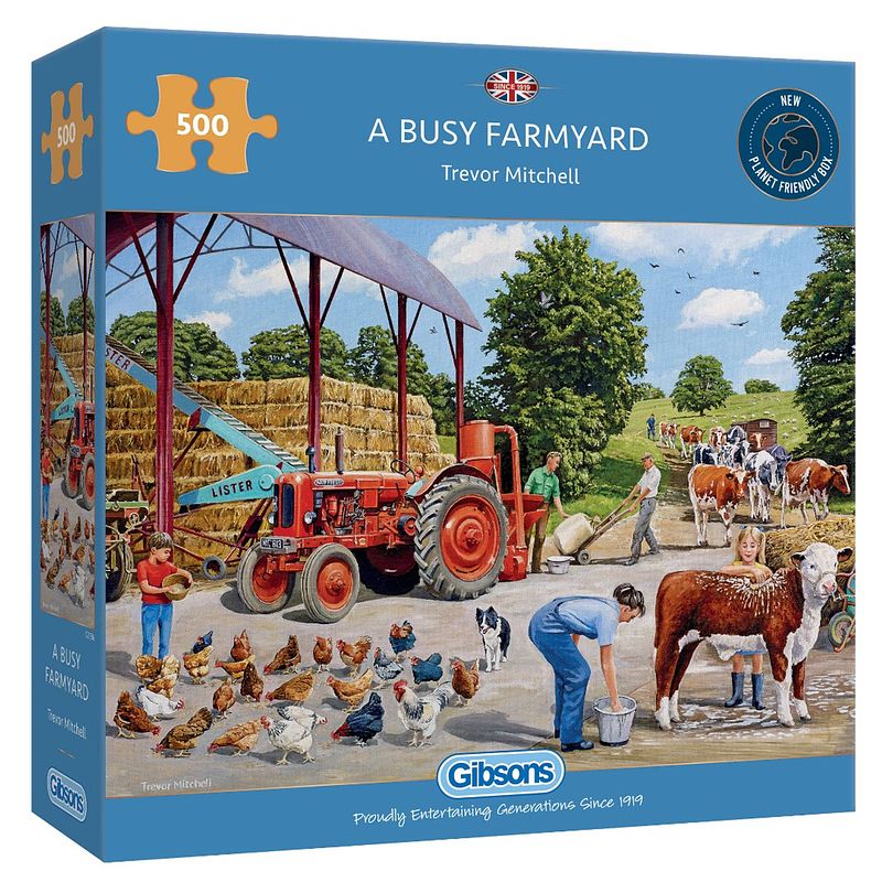 Foto van Gibsons legpuzzel a busy farmyard - trevor mitchell (500 stukjes)