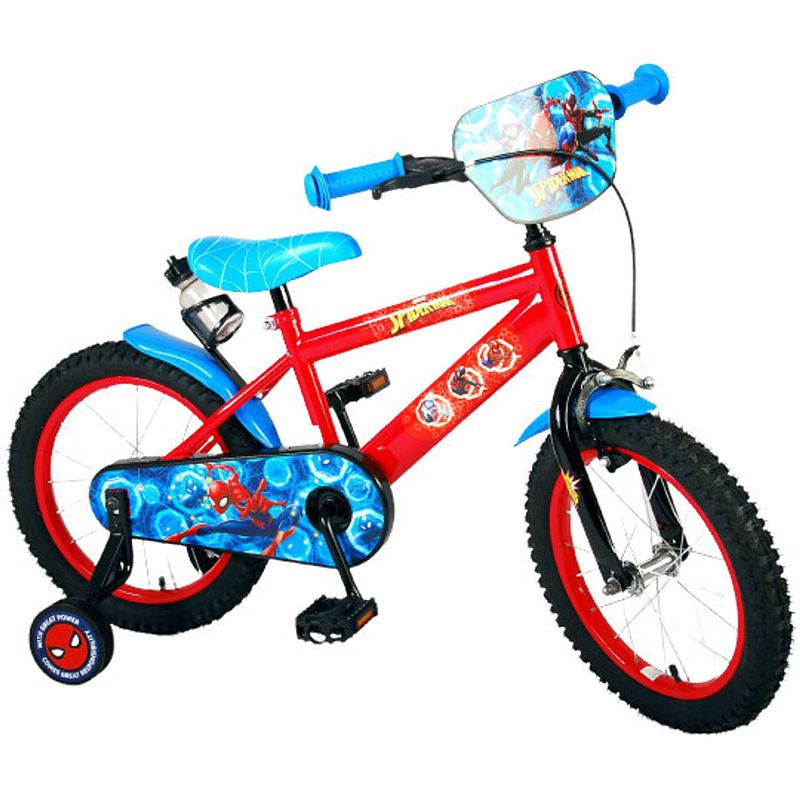 Foto van Marvel jongensfiets spider-man 16 inch 28 cm jongens terugtraprem blauw/rood