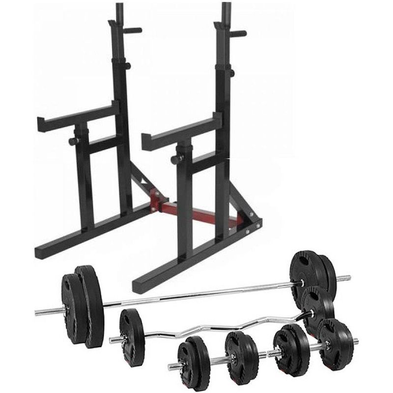 Foto van Gorilla sports multi squat rack met 100 kg halterset gripper kunststof