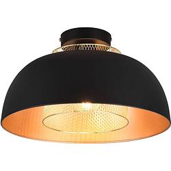Foto van Led plafondlamp - plafondverlichting - trion palmo - e27 fitting - rond - mat zwart - aluminium