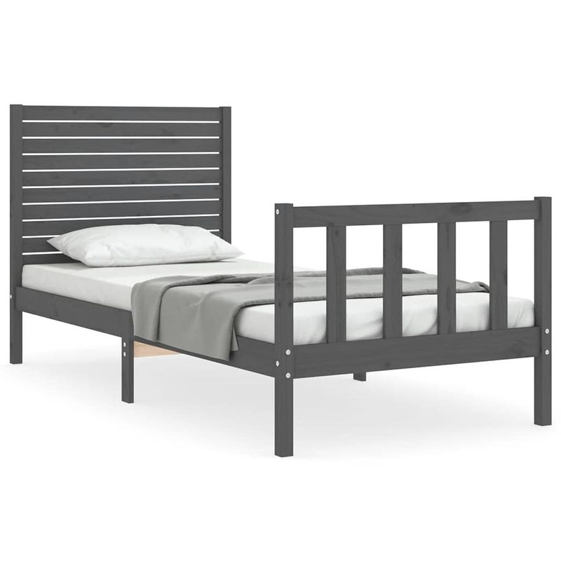 Foto van The living store massief grenenhouten bedframe - grijs - 205.5 x 95.5 x 100 cm - multiplex lattenbodem