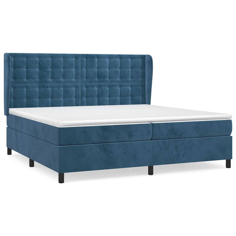 Foto van The living store boxspringbed - fluweel - donkerblauw - 203x203x118/128 cm - pocketvering matras - middelharde