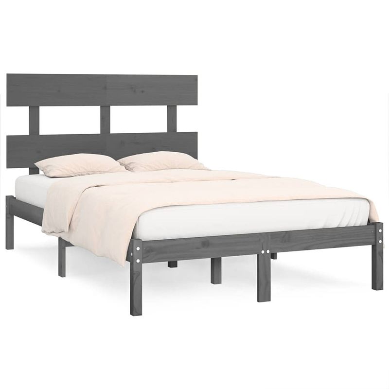 Foto van The living store houten bedframe - grijs - 205.5 x 125.5 x 31 cm - grenenhout