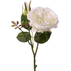 Foto van Top art kunstbloem roos little joy - wit - 38 cm - kunststof steel - decoratie bloemen - kunstbloemen