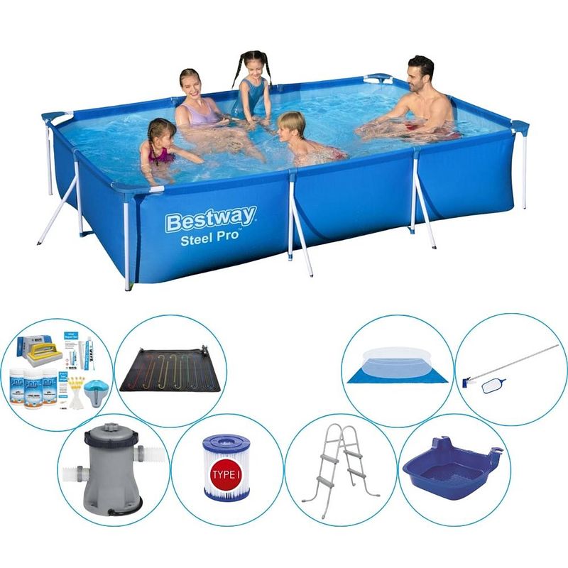 Foto van Bestway steel pro rechthoekig 300x201x66 cm - 9-delig - slimme zwembad deal