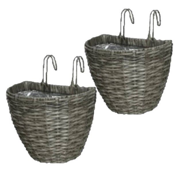 Foto van 3x stuks balkonmand/plantenmand/plantenbak grijs rotan 42 cm - plantenbakken