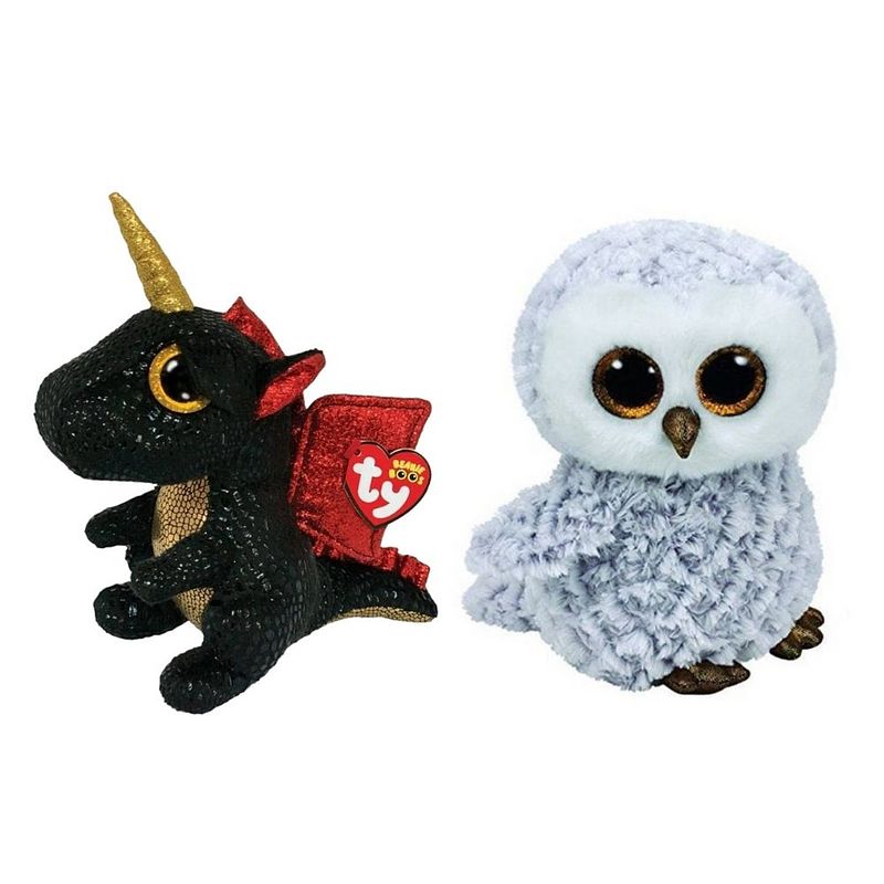 Foto van Ty - knuffel - beanie boo's - grindal dragon & owlette owl