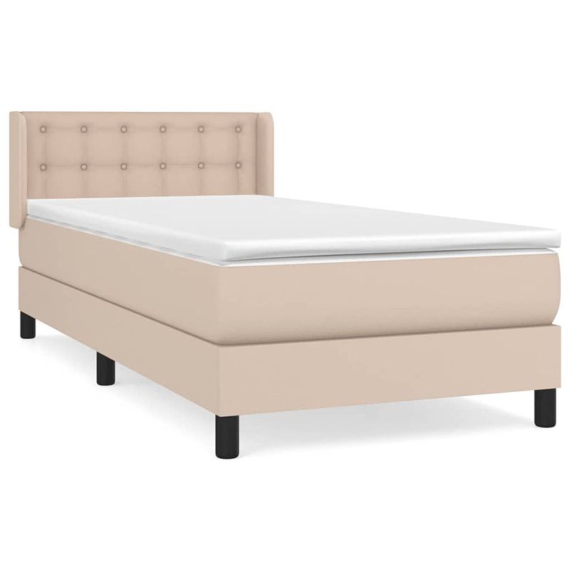 Foto van The living store boxspringbed - bed - 203x103x78/88 cm - kunstleer - cappuccino - pocketvering matras - middelharde