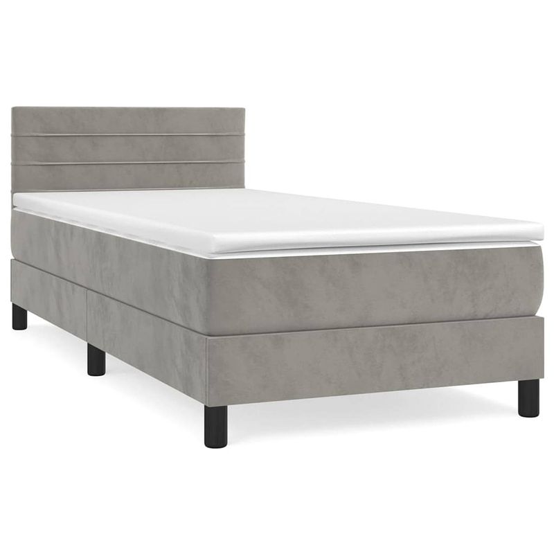 Foto van The living store bedframe lichtgrijs stof - 193x90x78/88 cm - zacht fluweelthe living store bedmatras wit/lichtgrijs