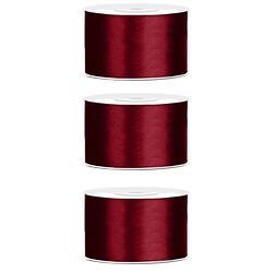 Foto van 3x hobby/decoratie diep rood satijnen sierlinten 3,8 cm/38 mm x 25 meter - cadeaulinten