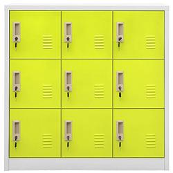 Foto van The living store lockerkast - staal - 90 x 45 x 92.5 cm - 9 lockers - lichtgrijs en groen