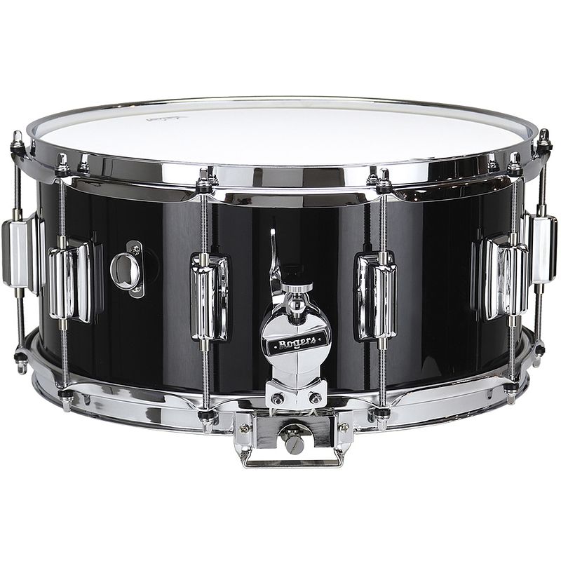 Foto van Rogers drums usa dyna-sonic beavertail black gloss lacquer 14 x 6.5 inch snaredrum