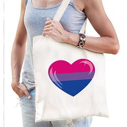 Foto van Bi / biseksueel pride hart katoenen tas wit - feest boodschappentassen