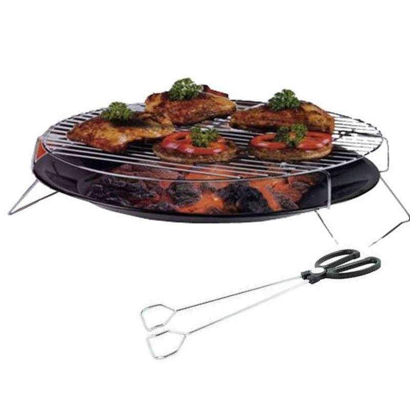 Foto van Maxxgarden grill set - barbecue schaal 36cm + 4 kg houtskool + bbq tang 36cm