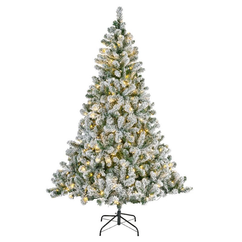 Foto van Bellatio decorations kunst kerstboom - 210 cm - sneeuw en verlichting - kunstkerstboom