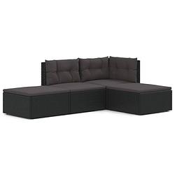 Foto van Vidaxl 4-delige loungeset met kussens poly rattan zwart