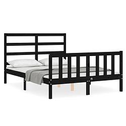 Foto van The living store bedframe - grenenhout - zwart - 195.5x140.5x100cm - multiplex lattenbodem